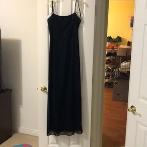 Navy blue spaghetti strapped prom or black tie